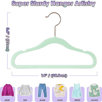 Kids Hangers - 14 Inch, 50 Pack, Green, Plastic, Ideal for Everyday Use, Baby Hangers, Durable Infant/Toddler Hangers
