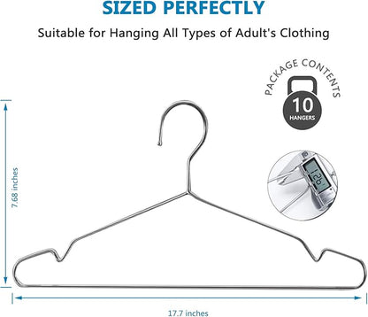 Fayleeko Wire Hangers Coat Hangers Strong Heavy Duty Stainless Steel Metal Hangers 17.7 Inch Ultra Thin Space Saving Clothes Hangers (10pack)