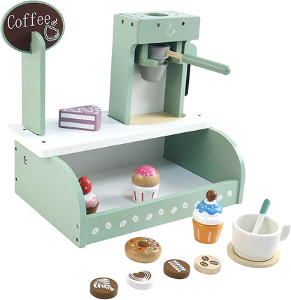 Kids Coffee Maker, Wooden Toy Coffee Maker for Kids, Kids Coffee Playset, Play Coffee Maker Set Rich in Accessories, for Toddler Girls and Boys, Aged 3 4 5 6