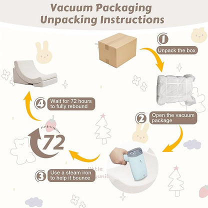 Toddler Chair Comfy Sofa, Adjustable Leg Elevating Pillow Sensory Rocker Foam Chaise Lounge Sofa Bed Comfy Floor Chair Moon Chair Reading Nook Recliner for Bedroom Playroom,Beige