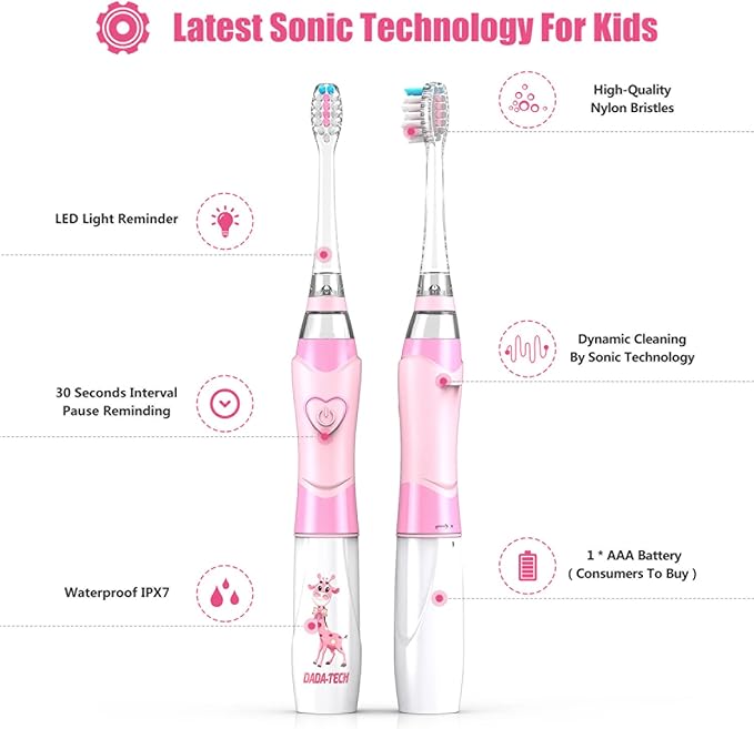 Dada-Tech Baby/Kids Electric Toothbrush Replacement Heads for DT-BB1, DT-K6, SG-513, SG-977 - Pack of 4 (Round)