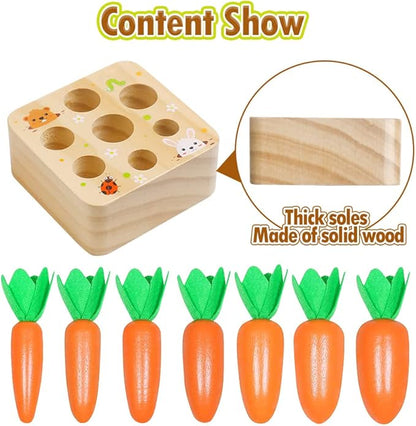 Skrtuan Montessori Toys for Babies 6-12 Months, Wooden Toys for 1 2 3 Year Old Toddlers, Educational Carrot Harvest Shape Sorting Matching Puzzle, Developmental Birthday Gifts for Boys and Girls