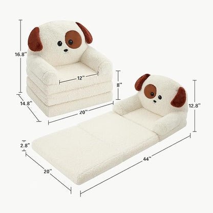 MOONBEEKI Comfy Toddler Chair, Kids Couch Fold Out to Lounger, Foldable Baby Sofa Plush for Girl and Boy Age 18 Months and Up （Charlie Dog）