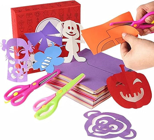 Fun Paper-Cut Set; Paper Cutting; Paper Art; Scissor Skills Activity Cutting Book; Kids Scissors Crafts Kits Preschool-120 Pages with A Pair of Child-Safe Scissors