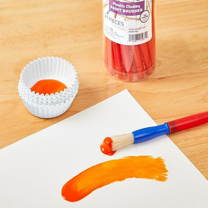 Colorations® Best Value Plastic Handle Brushes - Set of 24 - Crafts for Kids, Painting for Kids, Bulk Paintbrushes, Paintbrush Value Pack, Brush Set