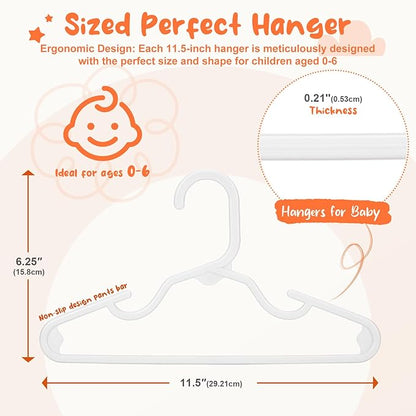 HOUSE DAY Premium Baby Hangers 20 Pack, 11 Inch Kids Plastic Hangers White, Slim Childrens Hangers for Infant, Toddler, and Child Clothes, Durable Baby Clothes Hangers for Closet