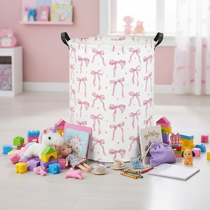 Baby Laundry Basket Kids Hamper Toy Storage Bin for Boys Room Decor Baby Nursery Hamper Gift Baskets for Bedroom Bathroom(Dot Bowknot)