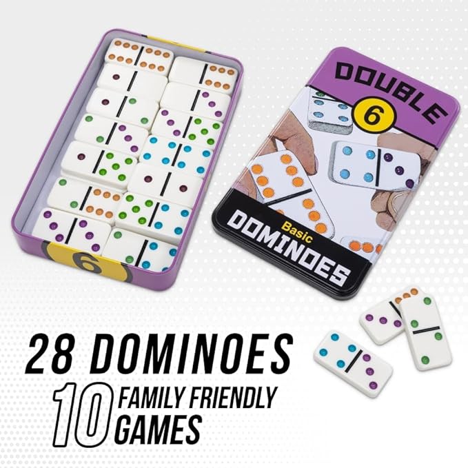 Front Porch Classics | Double 6 Travel Tin Domino Set from, for 1 to 4 Players Ages 6 and up