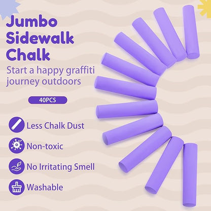 Fulmoon 40 Pcs Jumbo Sidewalk Chalk for Kids Outdoor Art Non Toxic Large Washable Street Chalk for Adults Drawing Painting Graffiti Classroom(Purple,Round Style)