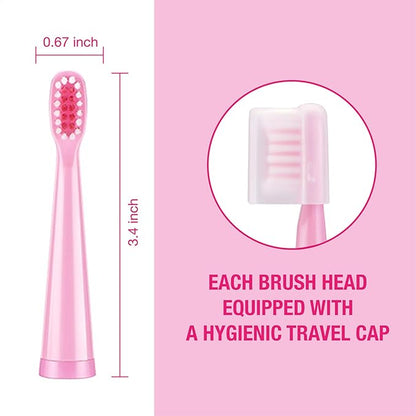 Vekkia Sonic Kids Electric Toothbrush Replacement Heads - 7X More Plaque Removal, End-Rounded 3D Curved Soft Bristles, Comfortable & Efficient Clean Teeth, Perfect for Kid Small Mouth, Pink (4 Pack)