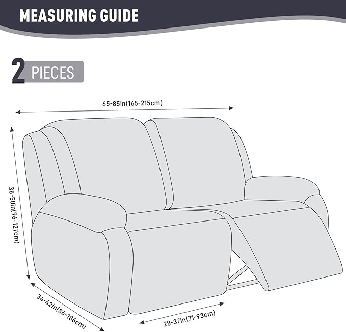 KinCam Recliner Covers, Stretch Reclining Chair Covers, Recliner Sofa Slipcovers Stripe Jacquard Recliner Couch Covers Furniture Protector Covers for Pet Kid (2XL Seater, Dark Gray)