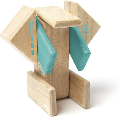 Tegu Robo Magnetic Wooden Block Set, Electric Aqua, 8 PIECE