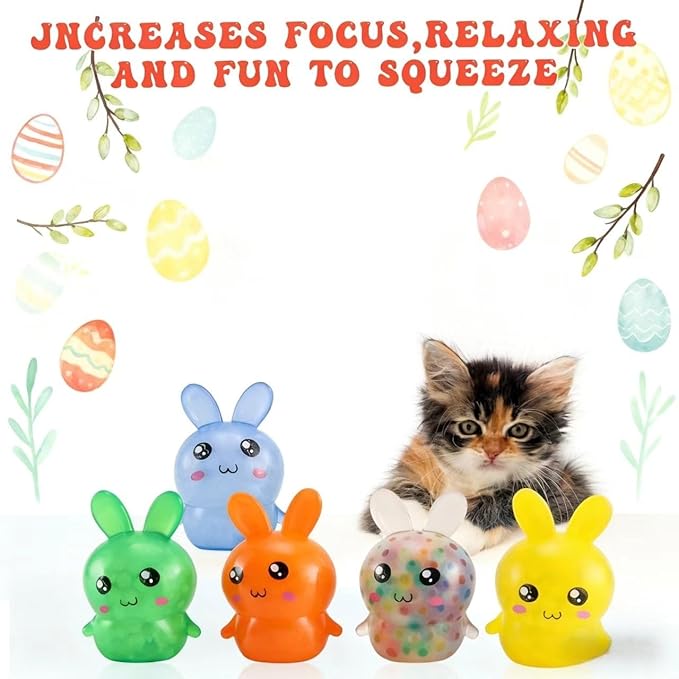 Easter Basket Stuffers,Easter Basket Essentials,5pcs Squishy Easter Bunny Stress Balls for Adults,Easter Stress Relief Fidget Balls,Easter Party Favors Easter Basket Ideas Gifts (5pcs-C)
