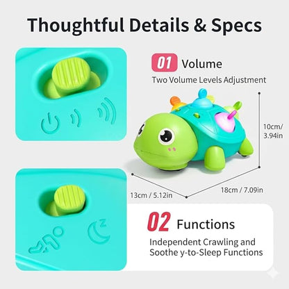 3-in-1 Musical Crawling Turtle Baby Toy - Tummy Time Toy with Smart Obstacle Avoidance, Push-and-Pop Sensory Shell & Sleep Soothing, Baby Infant Toys for 0-12 Months