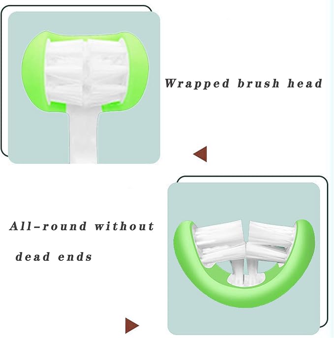 2 Pieces 3 Sided Toddler Toothbrush, Three Bristles for Kids Toothbrush, Autism Soft Bristles Toothbrush,Soft and Gentle for Complete Tooth and Gum Care (C4（Red+Green） Kids)