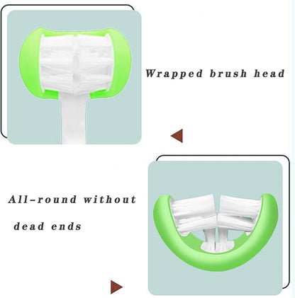 2 Pieces 3 Sided Toddler Toothbrush, Three Bristles for Kids Toothbrush, Autism Soft Bristles Toothbrush,Soft and Gentle for Complete Tooth and Gum Care (C4（Red+Orange） Kids)