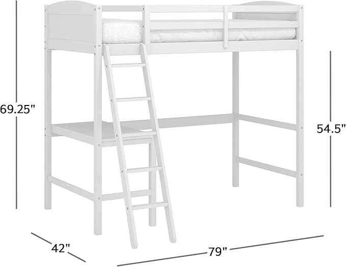 Hillsdale Alexis Contemporary Wood Arch Twin Size Loft Bed with Desk, White