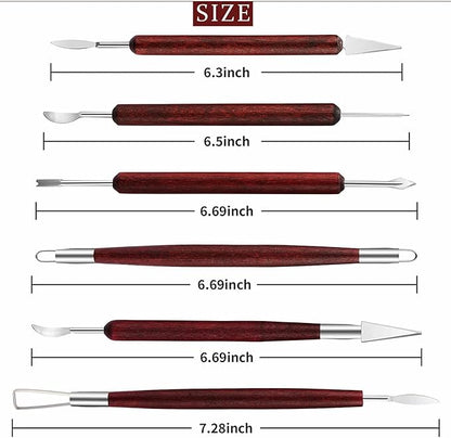 LINPHCEY 6PCS Clay Sculpting Tools Kit - Easy to Use Double-Ended Polymer & Pottery Carving Set with Comfortable Wood Grip - Ideal Tools for Clay Sculpey & Modeling Clay Ideal for Kids and Adults