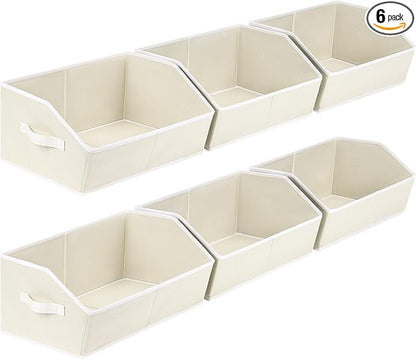 Homsorout Organizer Bins Cube Storage - Trapezoid Storage Bin 6 Pack, Fabric Baskets for Organizing, Large Storage Basket for Shelves, Closet Organizers for Toys, Clothes, Towels (Beige)