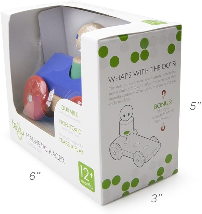 3 Piece Tegu Magnetic Racer Building Block Set, Blue Big Top