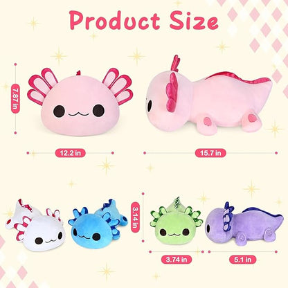 KMUYSL Axolotl Plush Toys for Ages 0 1 2 3 4 5 6 7 8+ Year Old Boys Girls- Axolotl Mommy Stuffed Animal with 4 Baby Axolotls in Her Tummy, Christmas Birthday Gifts for Baby, Toddler, Kids