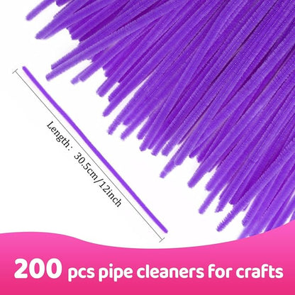 Praisebank Purple Pipe Cleaners for Crafts, 200pcs, Chenille Stems for DIY Projecets, Arts & Crafts Supplies for Festival Party Decorations
