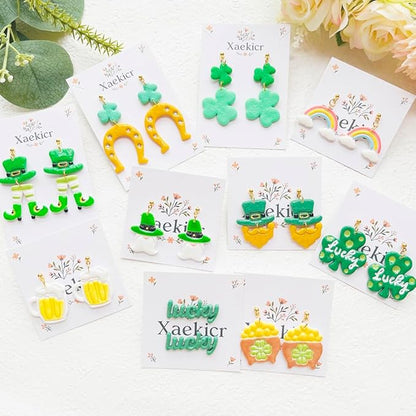 St. Patrick's Day Polymer Clay Cutters Set - 12pcs Lucky Shamrock Leprechaun Shapes for DIY Earring Jewelry Making, Soft Clay Crafts & Holiday Supplies