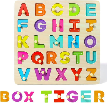 GRINNNIE Toddler Puzzle for 2 3 4 Years Old, Wooden Alphabet Number Peg Puzzles for Preschool Toddlers Age 2-4, Great Learning Puzzle Toy 1st Birthday Gift for Girls Boys