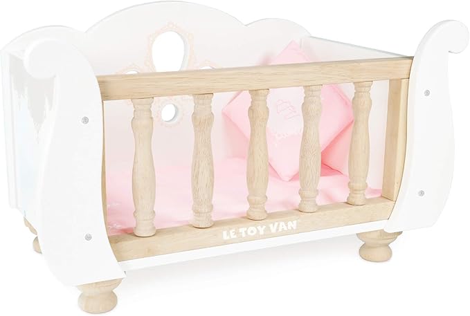 Le Toy Van - Educational Wooden Toy Role Play Beautiful Sleigh Doll Cot & Crib | Girls Pretend Play Toy Pram Playset - for Ages 3+
