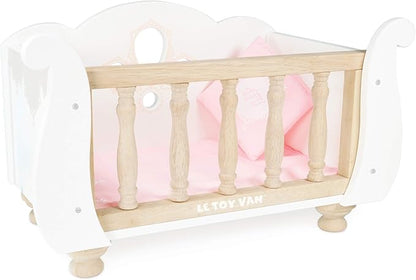 Le Toy Van - Educational Wooden Toy Role Play Beautiful Sleigh Doll Cot & Crib | Girls Pretend Play Toy Pram Playset - for Ages 3+