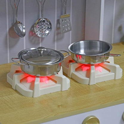 Wooden Toddlers Kitchens Playsets with 6pcs Cooking Kitchen Sets|Kids Play Kitchens with Cooking Pans,Pots,Stove&Sink|Mini Baby Kitchen Toys with Lights&Sounds for Kids Ages 1+Boys Girls…