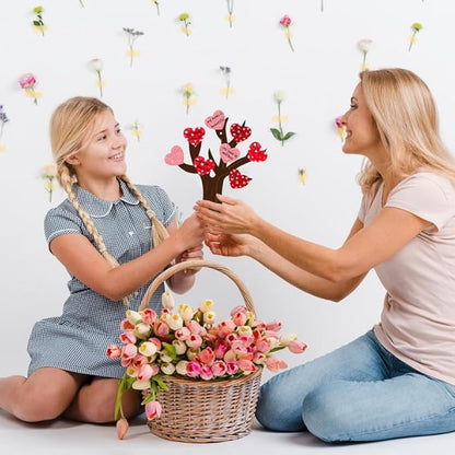 Haooryx Valentine’s Paper Craft Kits - 24-Piece Valentine’s Day Heart Tree Craft Kit DIY Hanging Ornaments with Heart Cards Red Ribbon Glue Points Kids' Classroom Activities Home Decor Exchange Gifts