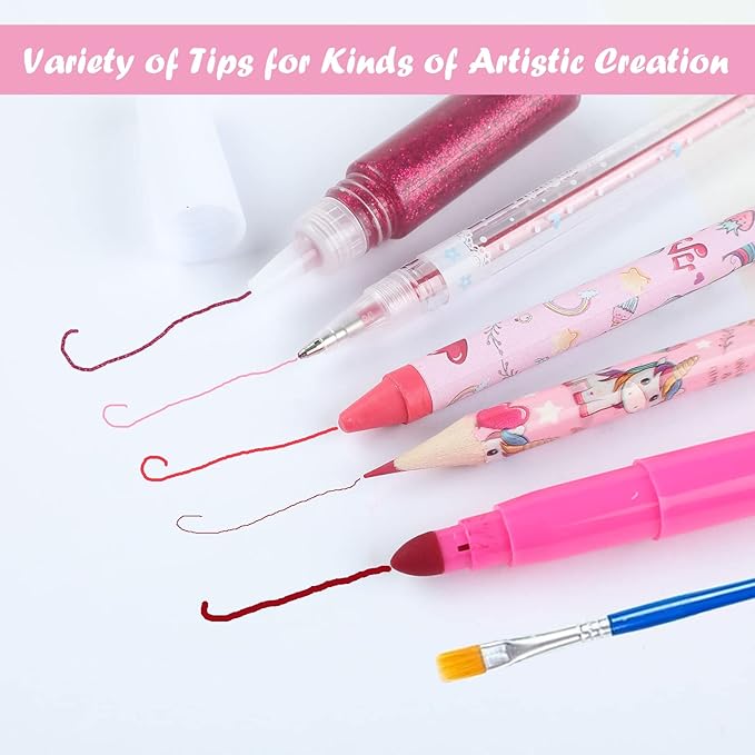 Fruit Scented Markers Set 56 Pcs with Unicorn Pencil Case, Gifts for Girls Ages 4-6-8, Supplies for Kids Art and Craft Coloring