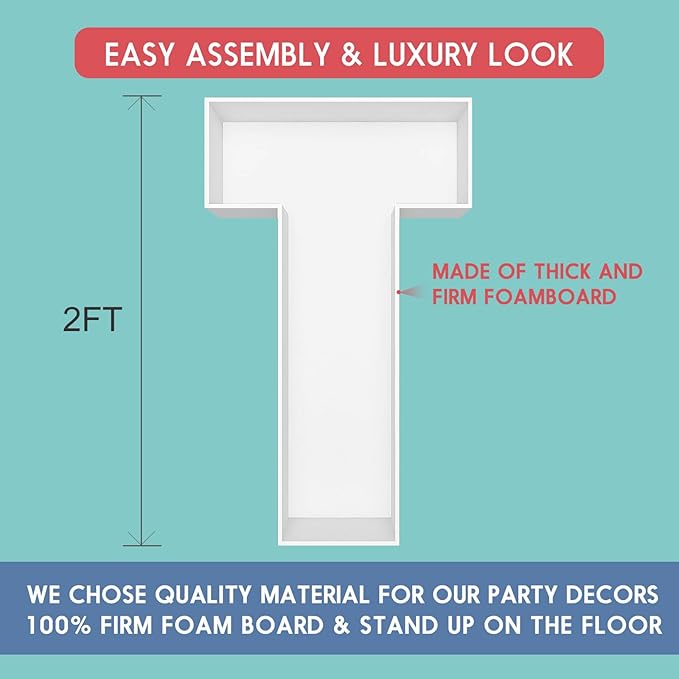 2FT Letter T Mosaic Balloon Frame Letter DIY Fillable Letters Kit for Birthday Party Wedding Backdrop Decor