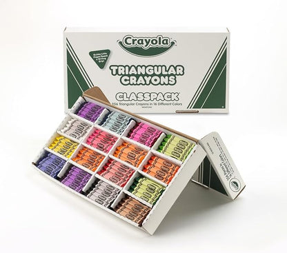 Crayola Triangular Crayon Classpack, 16 Assorted Toddler Crayons, Anti Roll, Bulk School Classroom Essentials, Preschool & Kindergarten Must Haves 256 Count (Pack of 2)