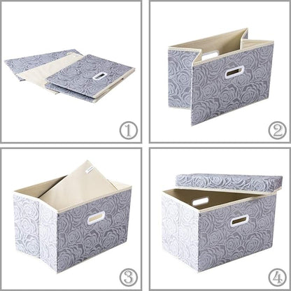 PRANDOM Larger Collapsible Storage Cubes with Lids Fabric Decorative Storage Bins Boxes Organizer Containers Baskets with Cover Handles for Bedroom Closet Living Room 17.7x11.8x11.8 Inch 3 Pack
