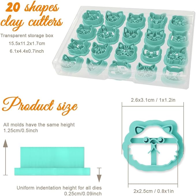 ORIGACH 20 Pcs Small Stud Cute Cat Polymer Clay Cutters Set Earring Clay Cutter DIY Craft Supplies for Earring and Jewelry Making