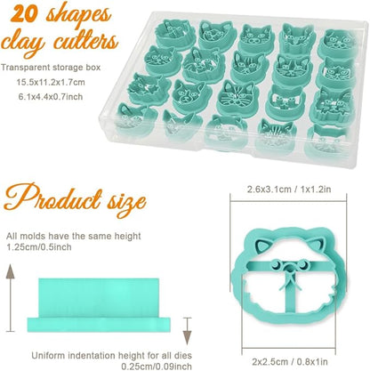 ORIGACH 20 Pcs Small Stud Cute Cat Polymer Clay Cutters Set Earring Clay Cutter DIY Craft Supplies for Earring and Jewelry Making