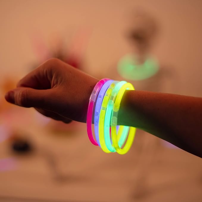 8" Glow in the Dark Bracelets (100 pk) in 8 Unique Colors - Ultra Bright Glow Sticks Party Pack, Neon Headbands, Perfect For Rave Dance Parties - Bulk Glowsticks for Party Favors & Decorations