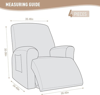 KinCam Recliner Covers, Stretch Reclining Chair Covers, Recliner Sofa Slipcovers Stripe Jacquard Recliner Couch Covers Furniture Protector Covers for Pet Kid (1 XL Seater, Cream)