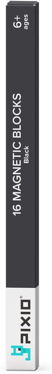 PIXIO-16 Black Color Series Magnetic Blocks Building Set 16pcs with Free App, Stress Relief Building Blocks, Magnets for Kids, Pixel Art Desk Toy, Fidget Toys