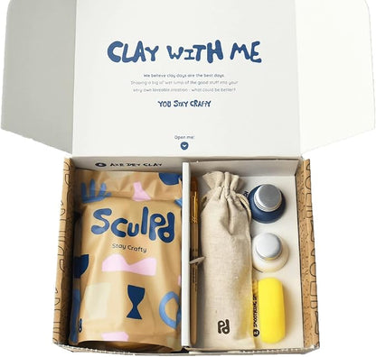 Sculpd Pottery Starter Kit - Complete Air Dry Clay Beginner Set for 2 Adults: Includes Sculpting Tools, Gloss Varnish, Paint Brushes, Guide, Video Tutorials & More - Date Night Gift, Arts Crafts Hobby