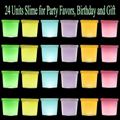 24 Pack Glow in The Dark Slime, Party Favors Slime, Crystal Galaxy Slime kit with Multi Colors - Blue, Pink, Yellow, Green, Orange and Purple Color, Birthday Gifts for Kids Girl and Boys