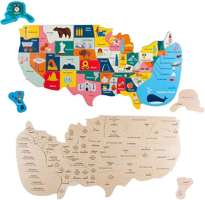 Imagination Generation USA States Chunky Puzzle Board - Learn All 50 States with Professor Poplar's Wooden Pegged Puzzles - Children's Educational Toys - USA States