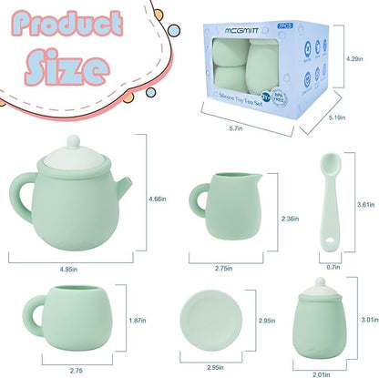 MCGMITT Silicone Tea Set, Tea Party Set for Little Girls Boys, 15 Pcs BPA Free Dishwasher Safe Pretend Tea Set for Toddlers Kids Age 3-6, Cute Toy Kitchen Accessories for Children Birthday Gifts