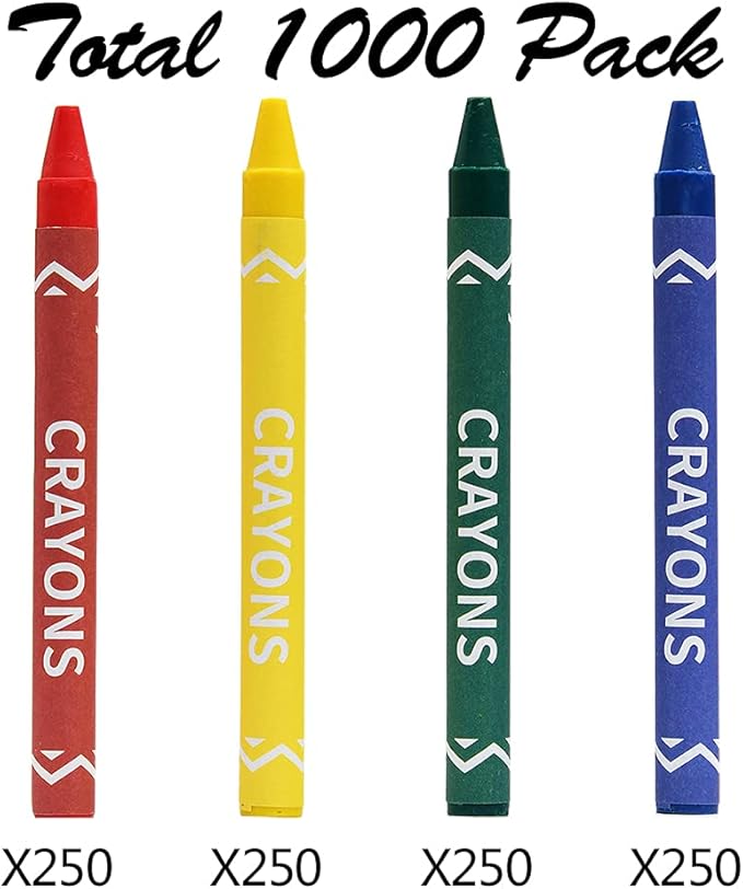 Madisi Crayons Bulk Pack, Regular Size, 4 Colors, cellophane 250 Packs, 1000 Count