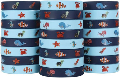 Cleverplay 24 Pack Under the Sea Silicone Wristbands Bracelets, Ocean Life Animal Birthday Decoration Party Favors for Kids