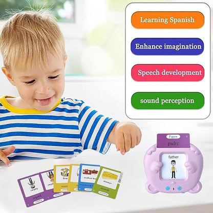 RT&BS Spanish Talking Flash Cards for Toddlers, Bilingual English Spanish Flash Cards for Kids, Spanish Flash Cards for Kids, Gift for Kids Children, 510 Sight Words Pink Bear