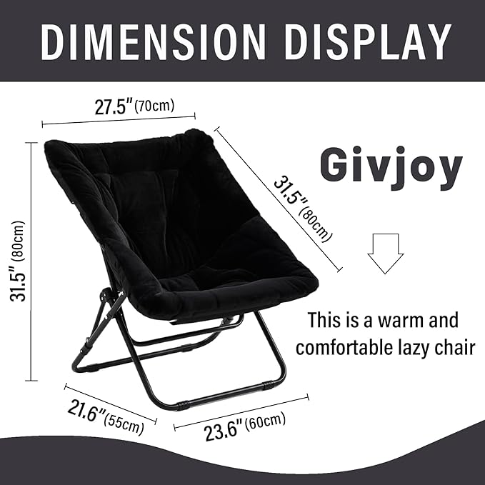 Comfy Saucer Chair, Soft Faux Fur Oversized Folding Chair, Flexible Lounge Lazy Chair for Kids Girls Teens Adults, Moon Chair for Dorm Rooms, Bedroom, Living Room