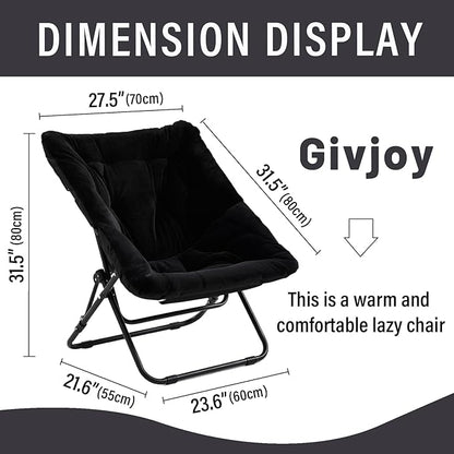 Comfy Saucer Chair, Soft Faux Fur Oversized Folding Chair, Flexible Lounge Lazy Chair for Kids Girls Teens Adults, Moon Chair for Dorm Rooms, Bedroom, Living Room
